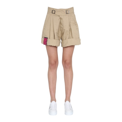 Pleated high-waist shorts