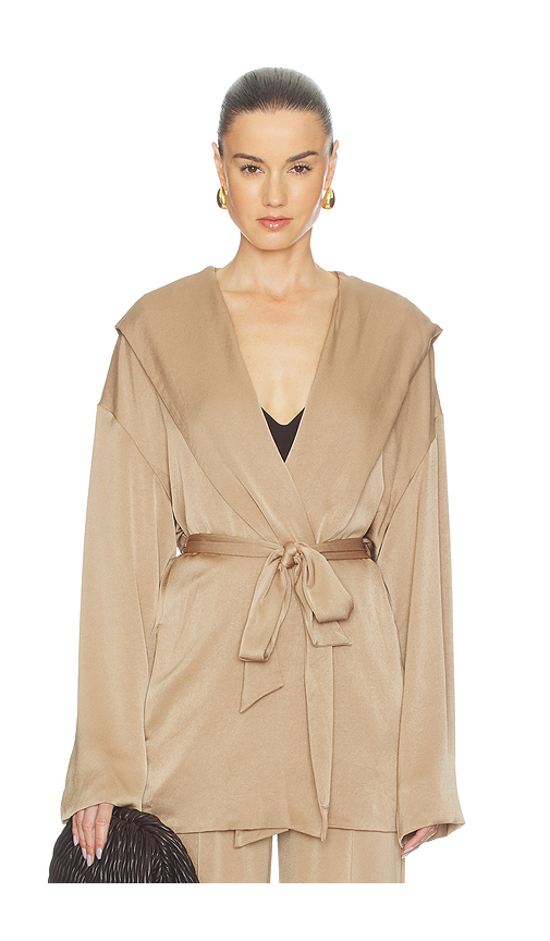 Atlein Hooded Wrap Jacket in Beige. L. Also in