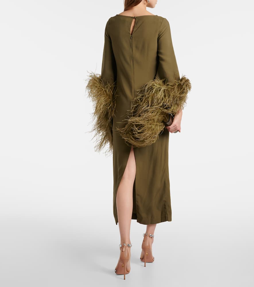 Del Lago feather-trimmed midi dress