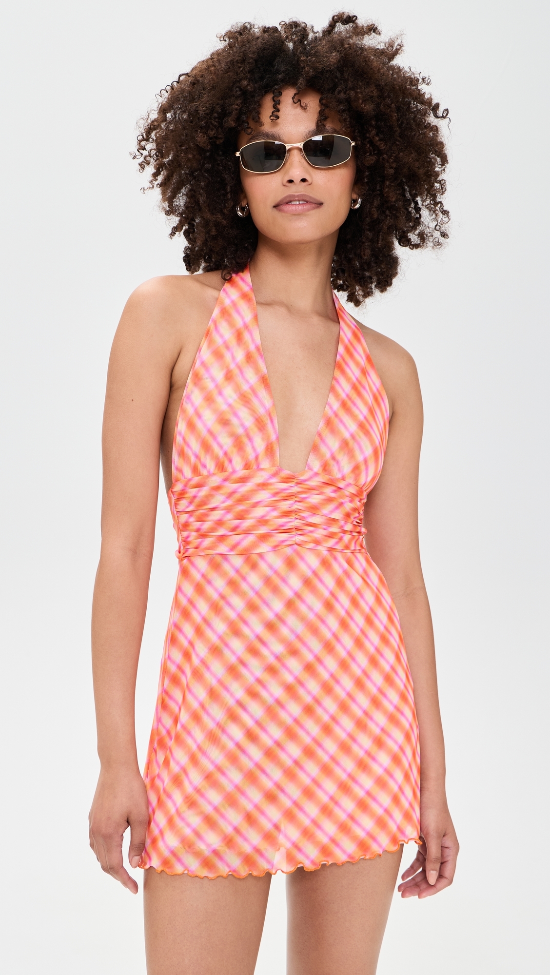 Clint Mini Dress Orange Plaid