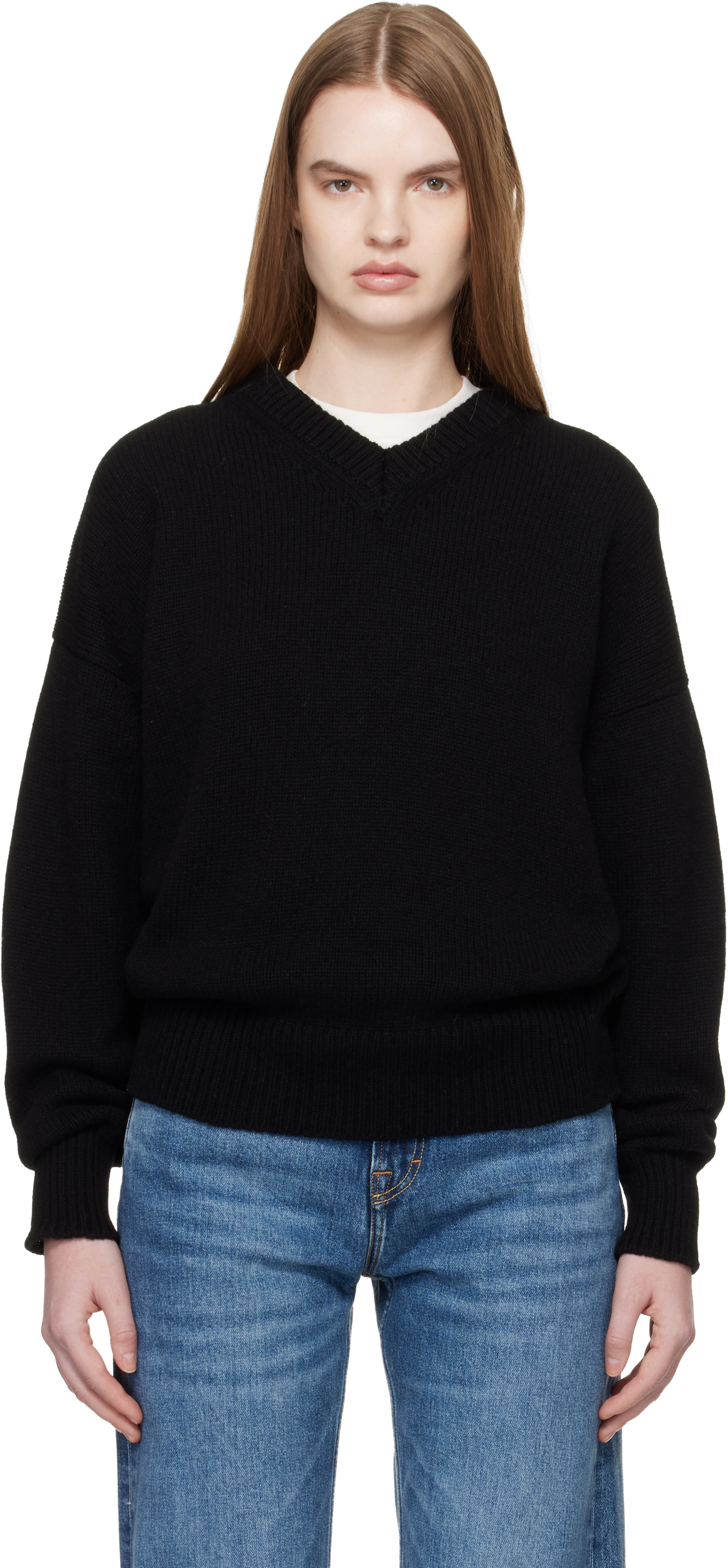 Black Balla Slouch V-Neck Sweater