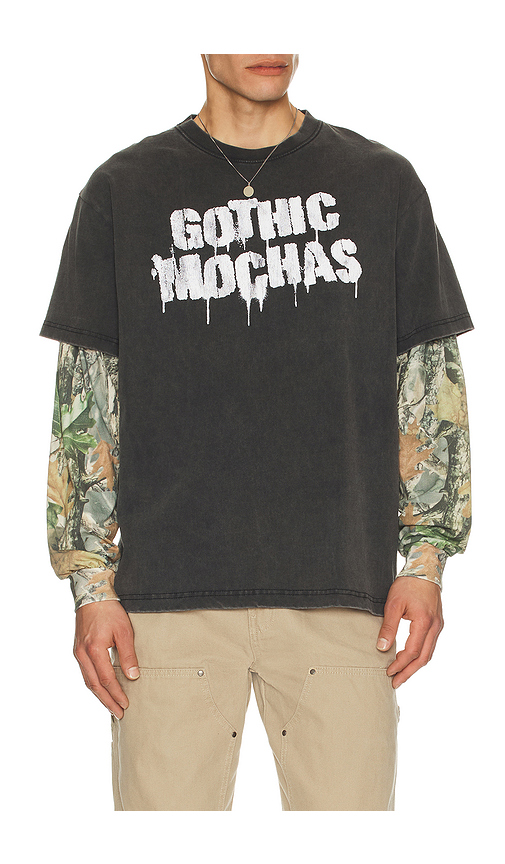 Gothicmochas Stencil Spray Layered Long Sleeve Tee in Black. - L also in S, M, XL/1X
