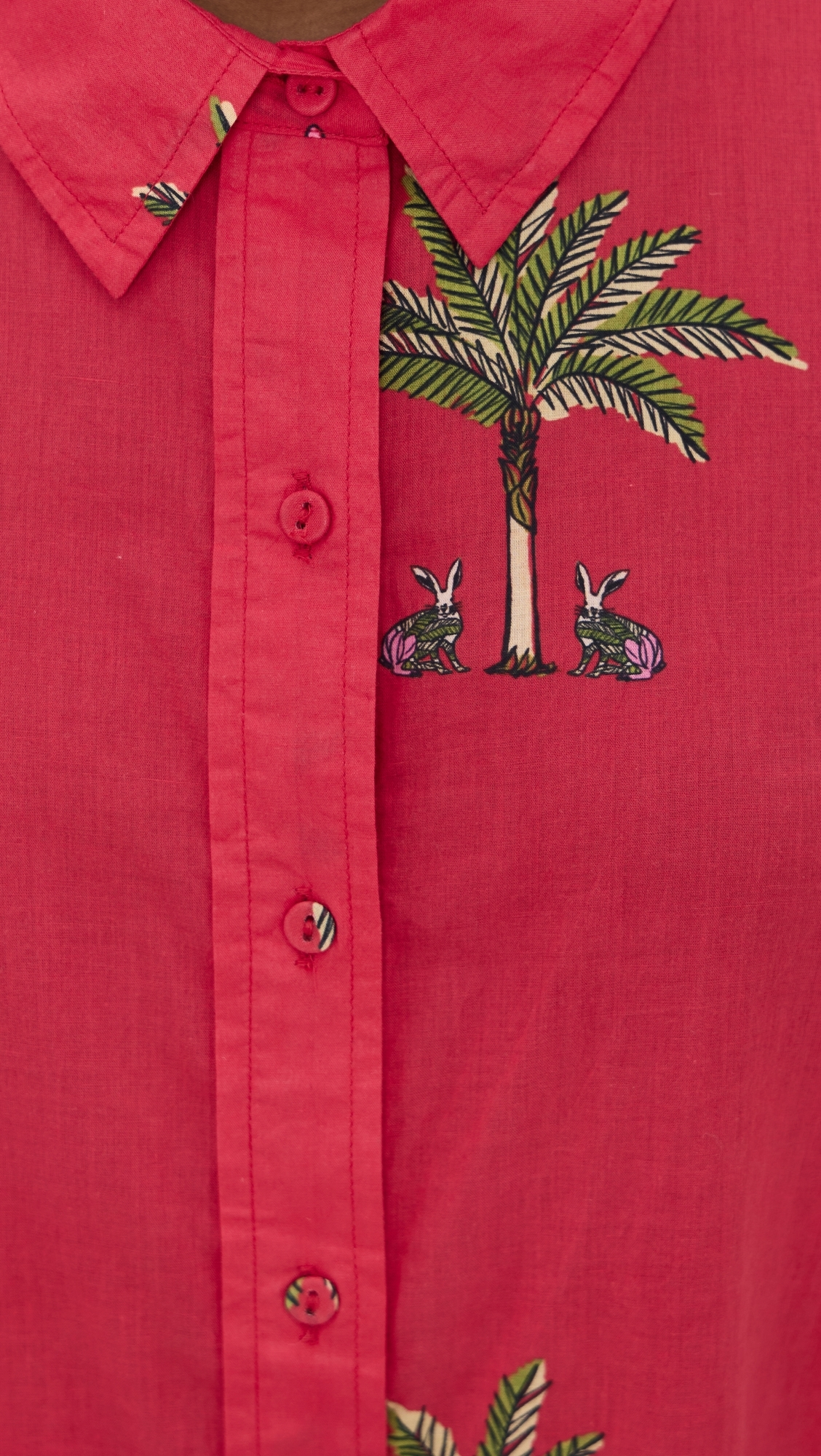 Classic Button Down Shirt Petit Palm Red One Size