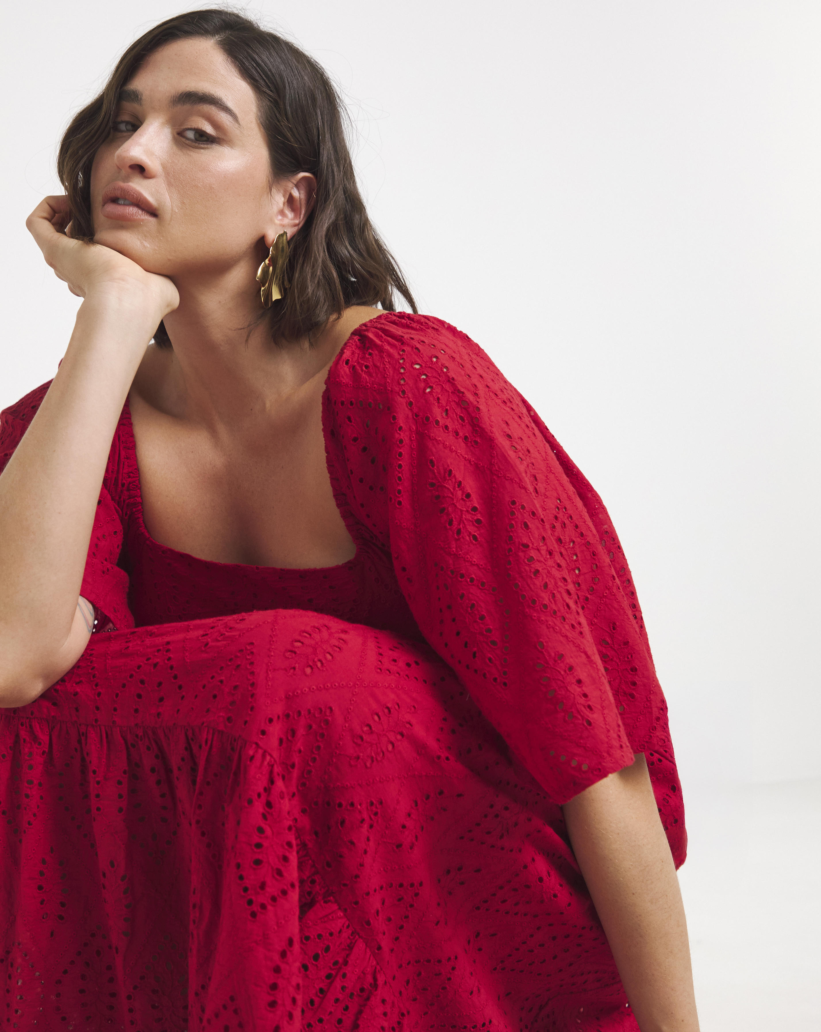 Simply Be Red Broderie Tiered Maxi Dre