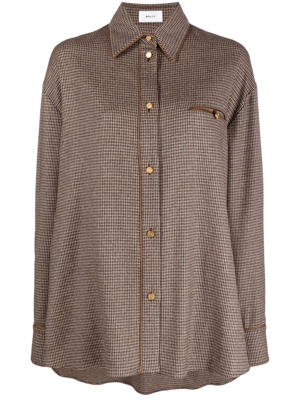 Long-sleeve dogtooth-pattern shirt - Brown