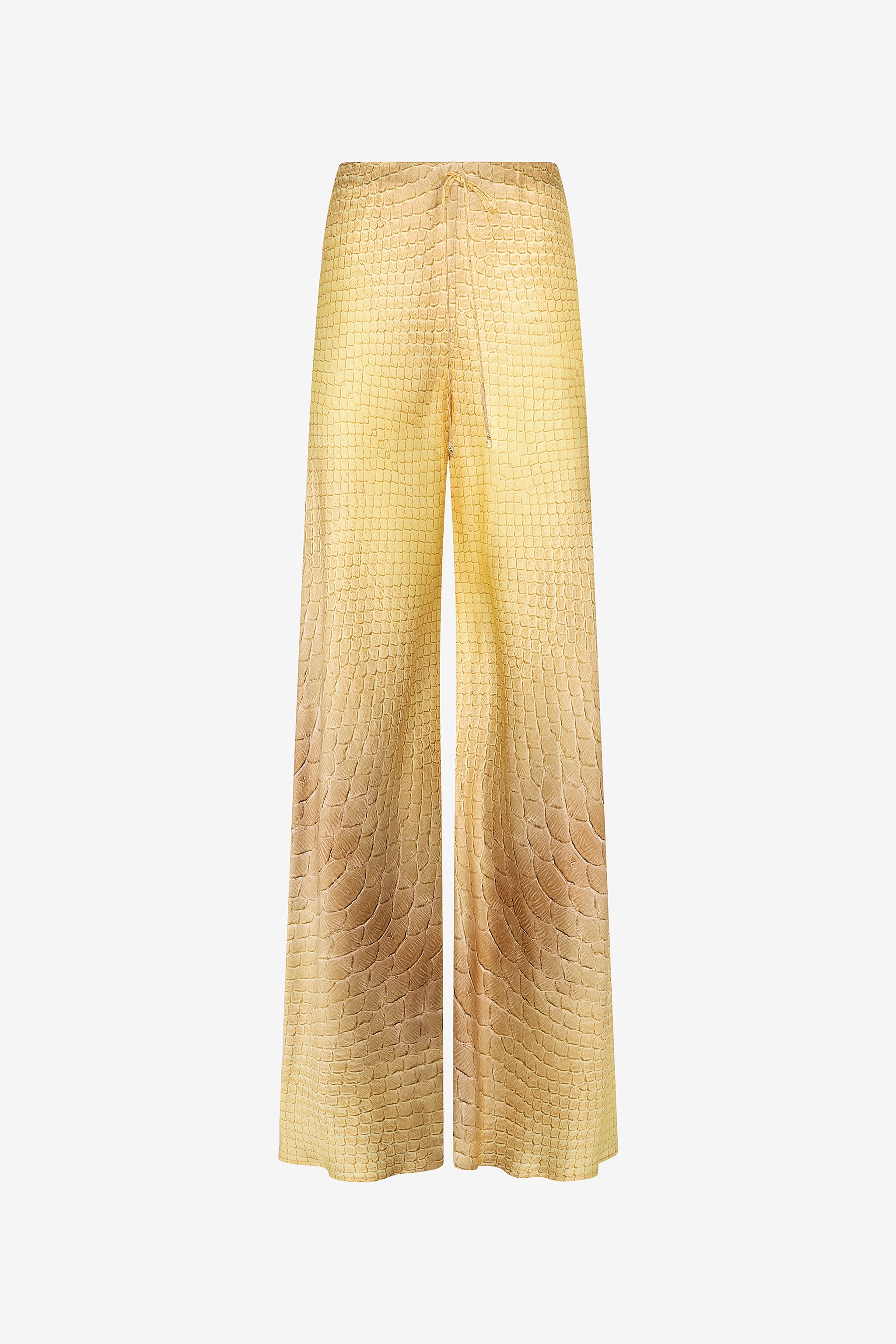 Wide-leg Silk Pants With Beige And Sand Scale Print