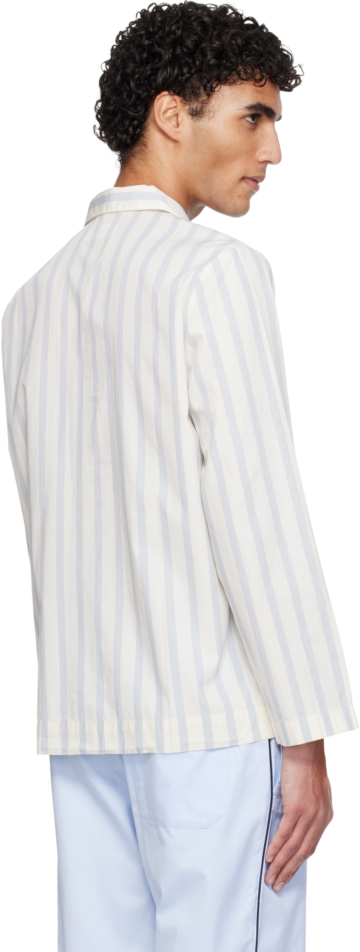 White & Blue Poplin Long-Sleeved Pyjama Shirt