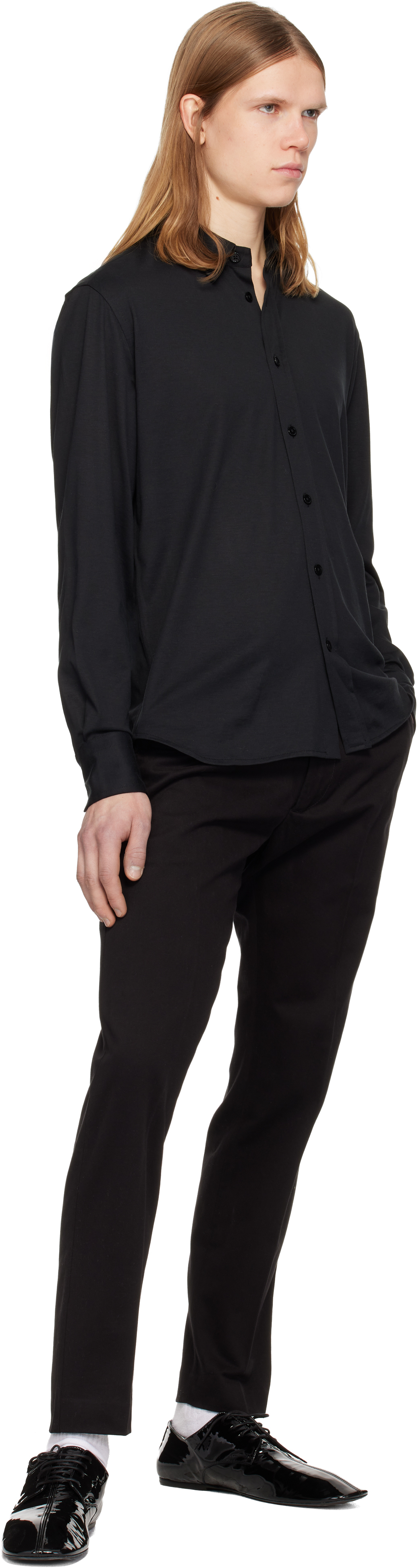 Black Brushed Cotton Drill Chino Trousers