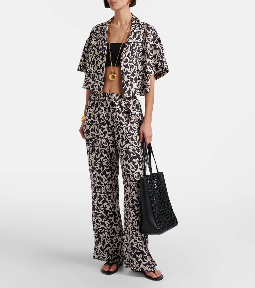 Lincoln printed cropped silk twill shirt