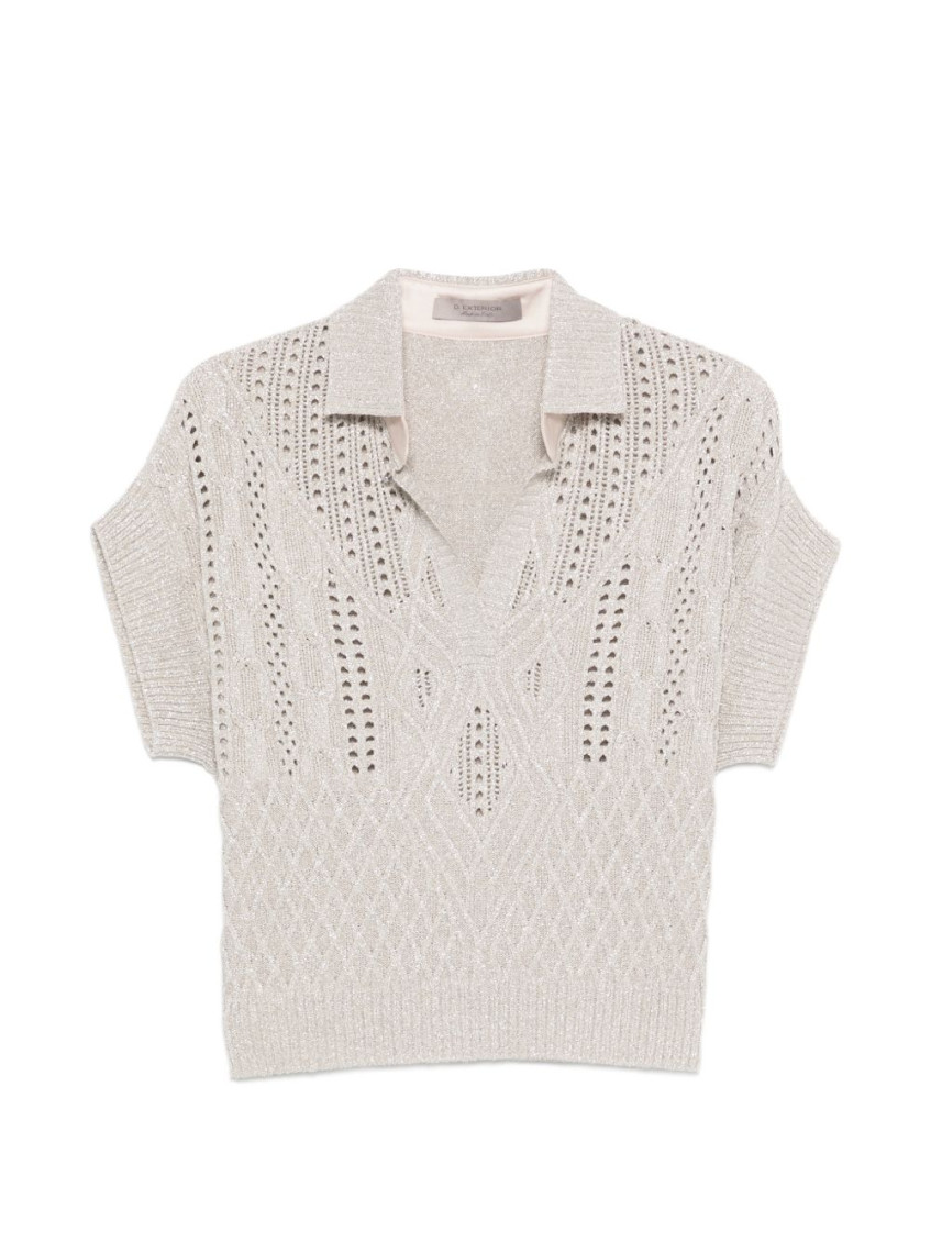 Beige Shirt Collar Knitted Polo