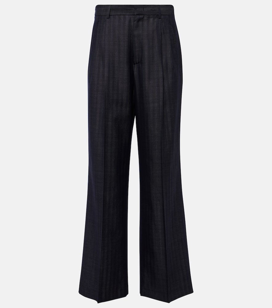 Pleated wool-blend wide-leg pants