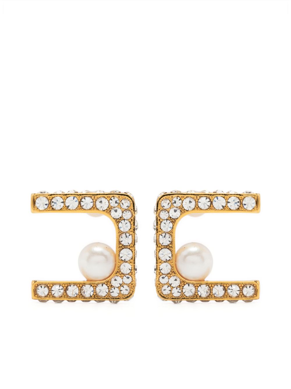 Rhinestone-embellished pearl earrings - Gold
