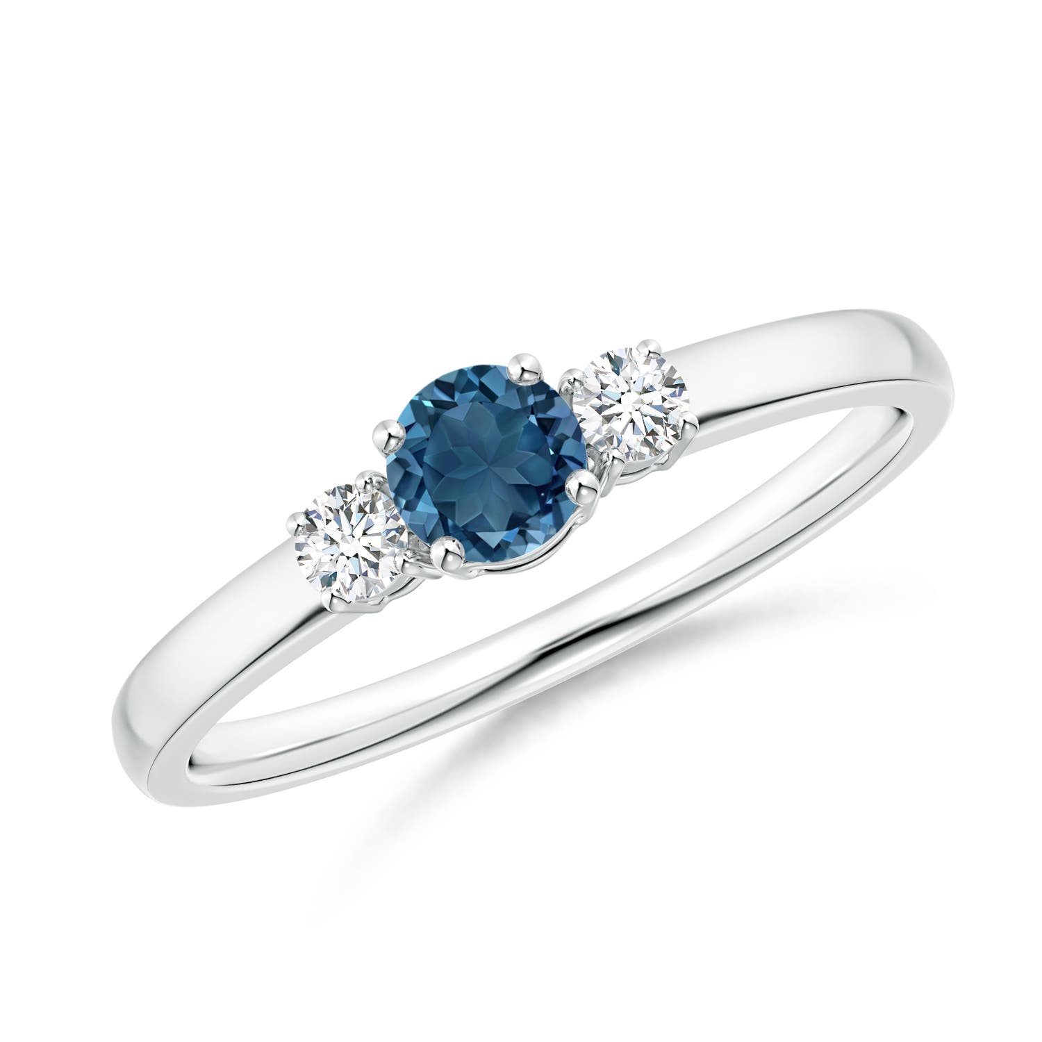 Angara 0.32 Carat Classic Round London Blue Topaz and Diamond Three Stone Engagement Ring in Silver