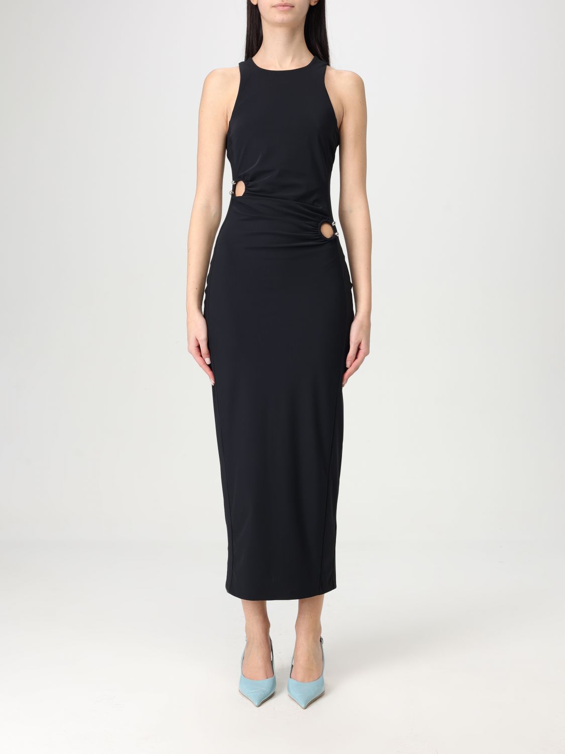 Piercing-detail midi dress - Black