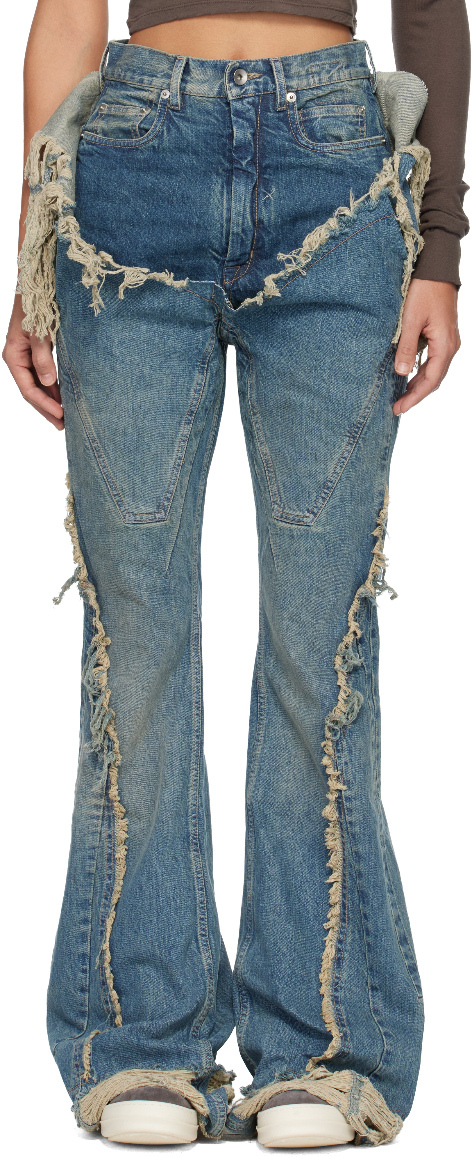 Blue Temple Slivered Bootcut Jeans