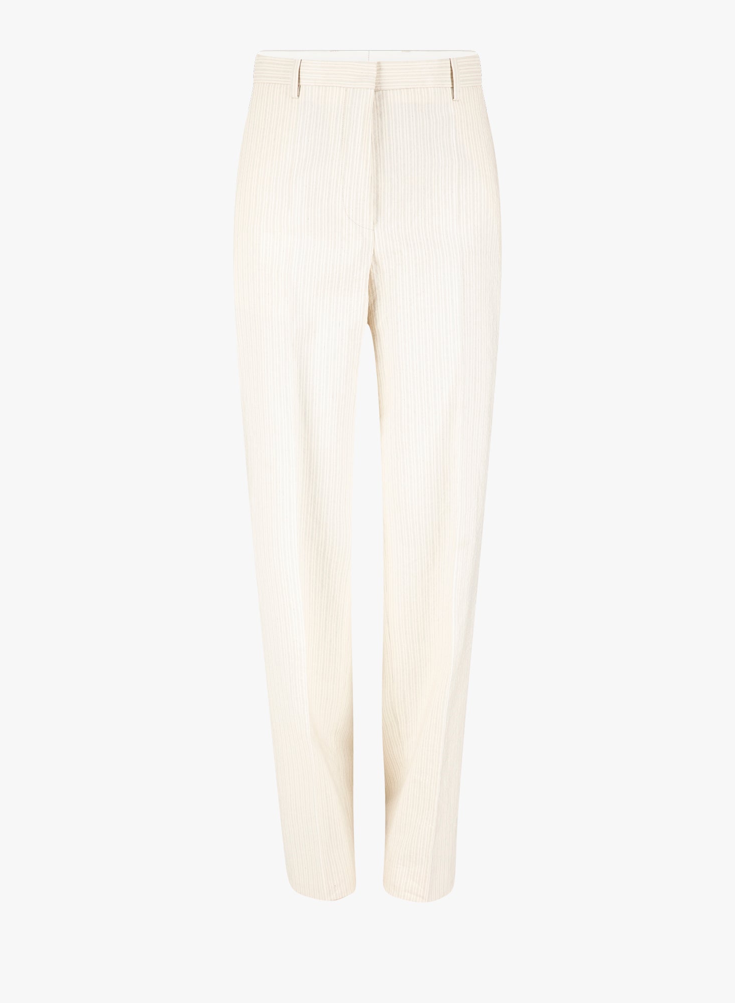 Striped Cotton and Paper Yarn Trousers — Beige