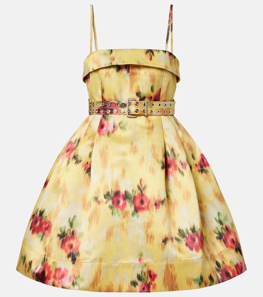 Pleated printed satin minidress