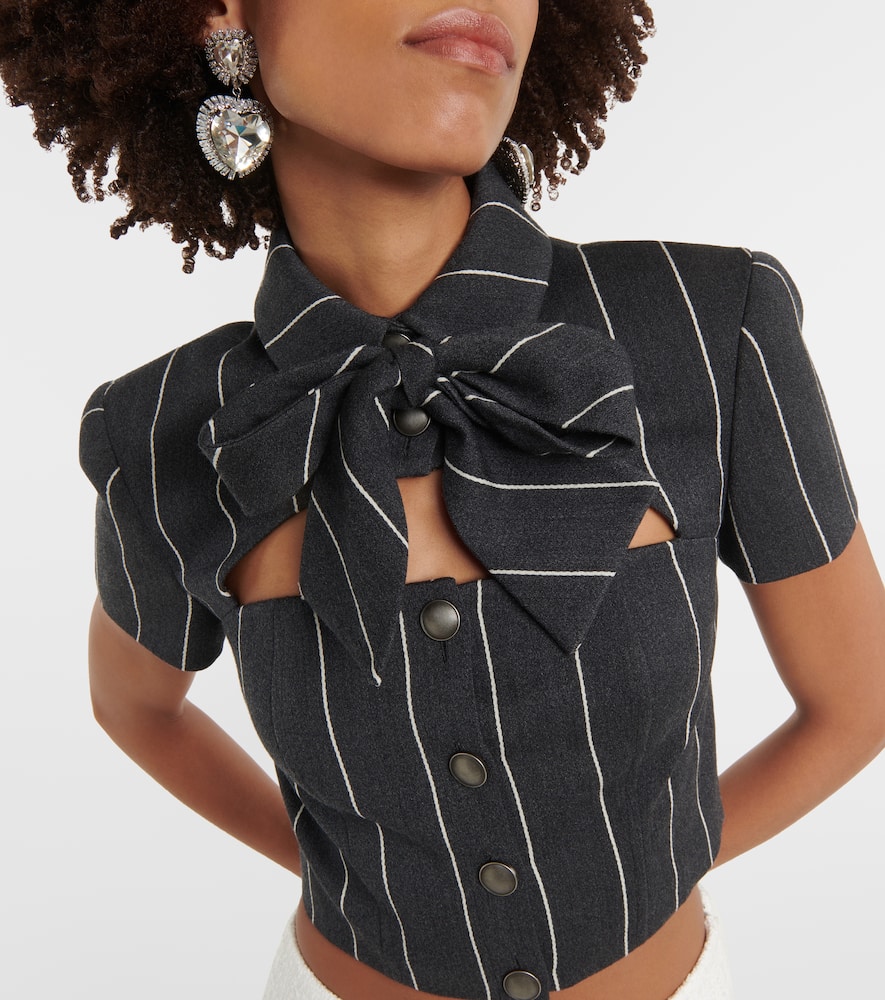 Pinstripe cropped wool-blend jacket