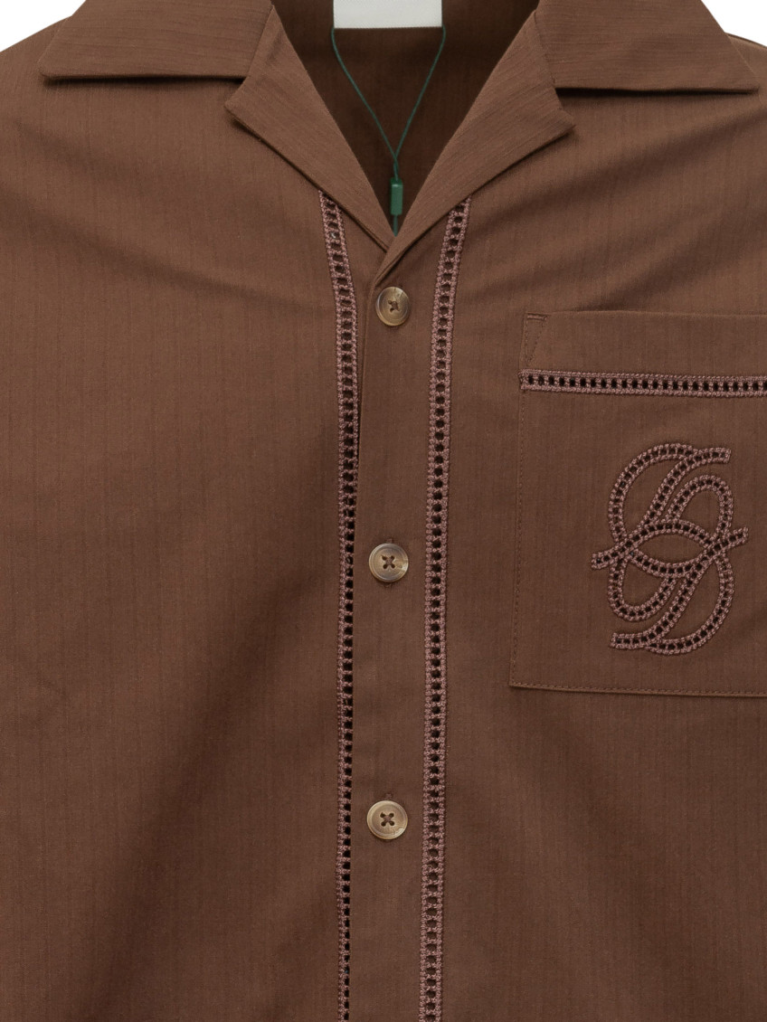 Chemise Jour Echelle Brown Shirt With Notched Collar And Perforated Logo On The Front In Cotton Blend For Men