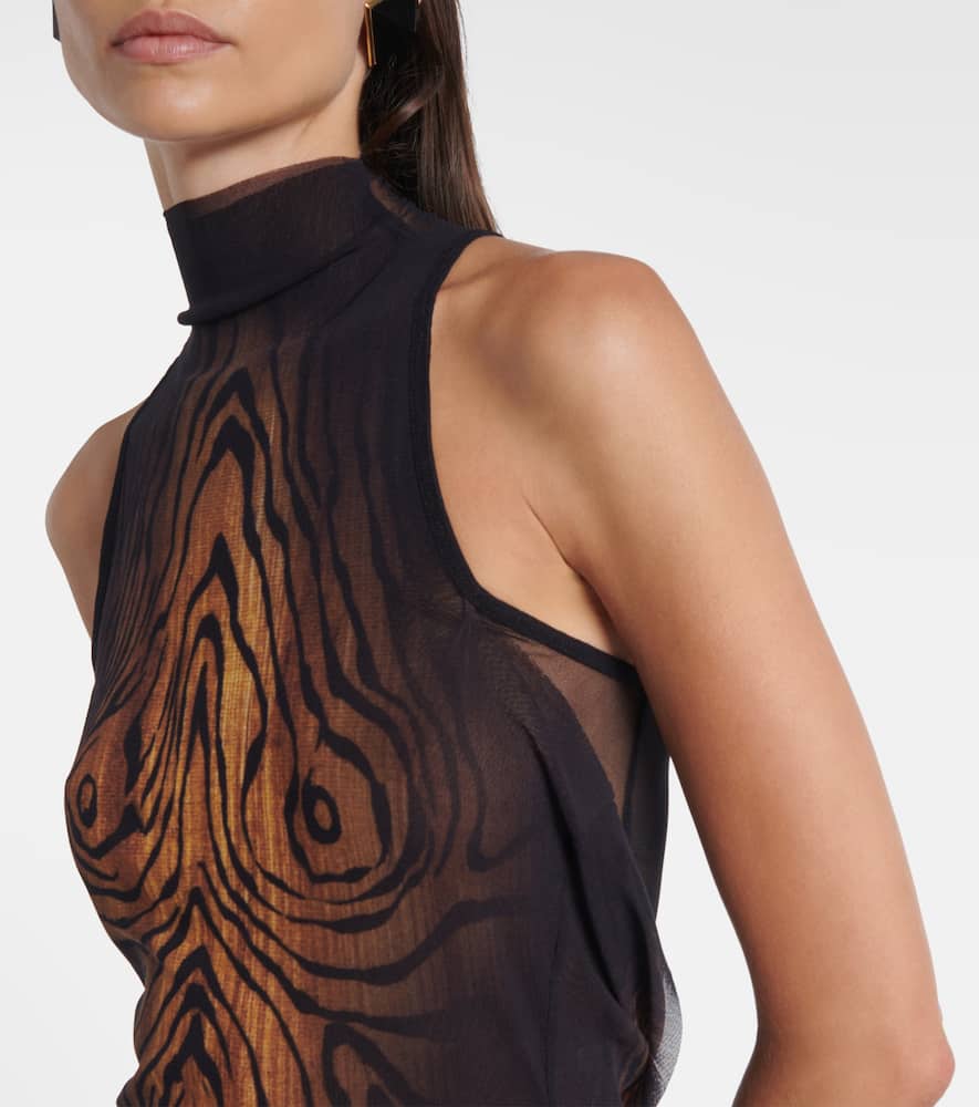 Wood printed mesh maxi dress