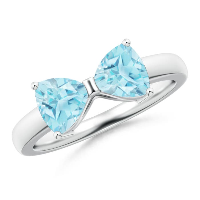 Angara 1.8 Carats Two Stone Trillion Swiss Blue Topaz Bow Tie Ring in Platinum
