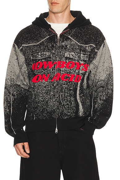 Pleasures Acid Cowboy Knitted Hoodie in Black. L. Also in XL/1X
