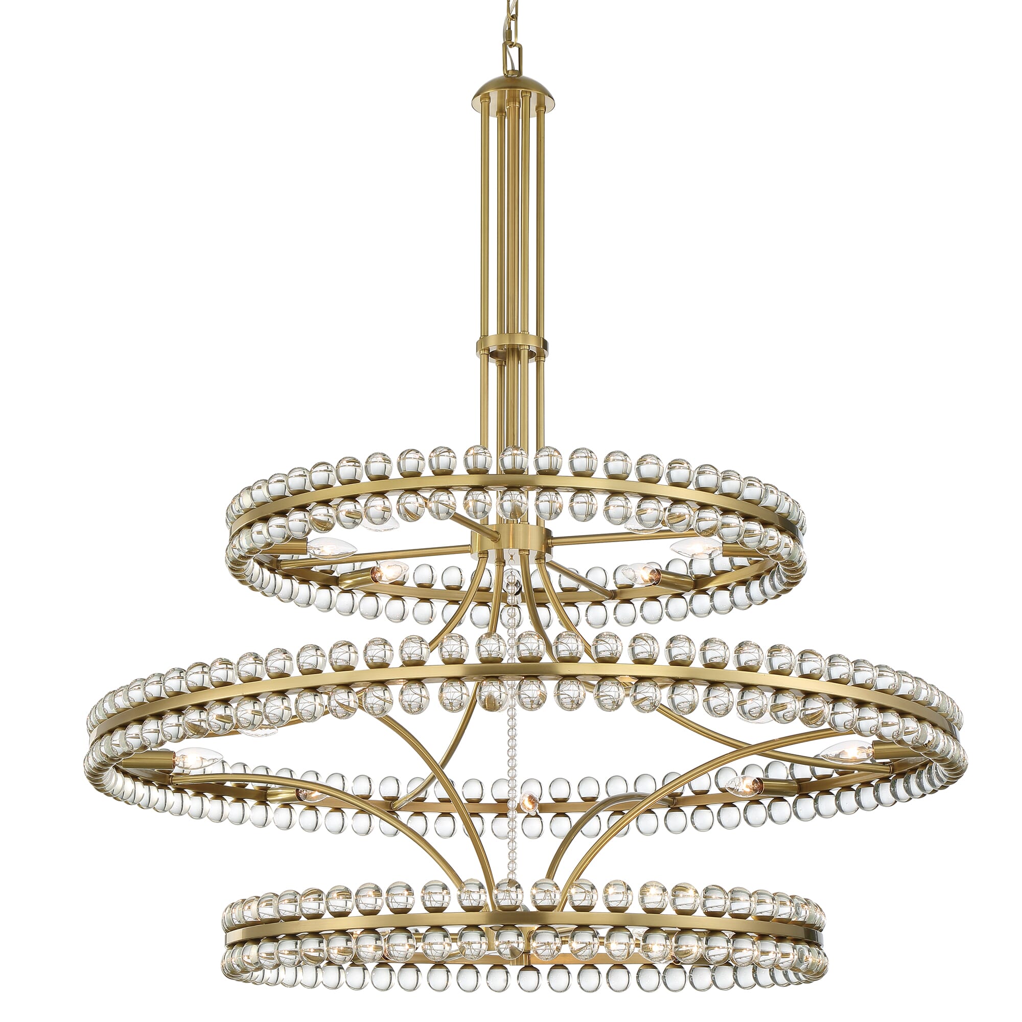 Crystorama Clover 24-Light Traditional Chandelier in Aged Brass with Glass Ball Crysta