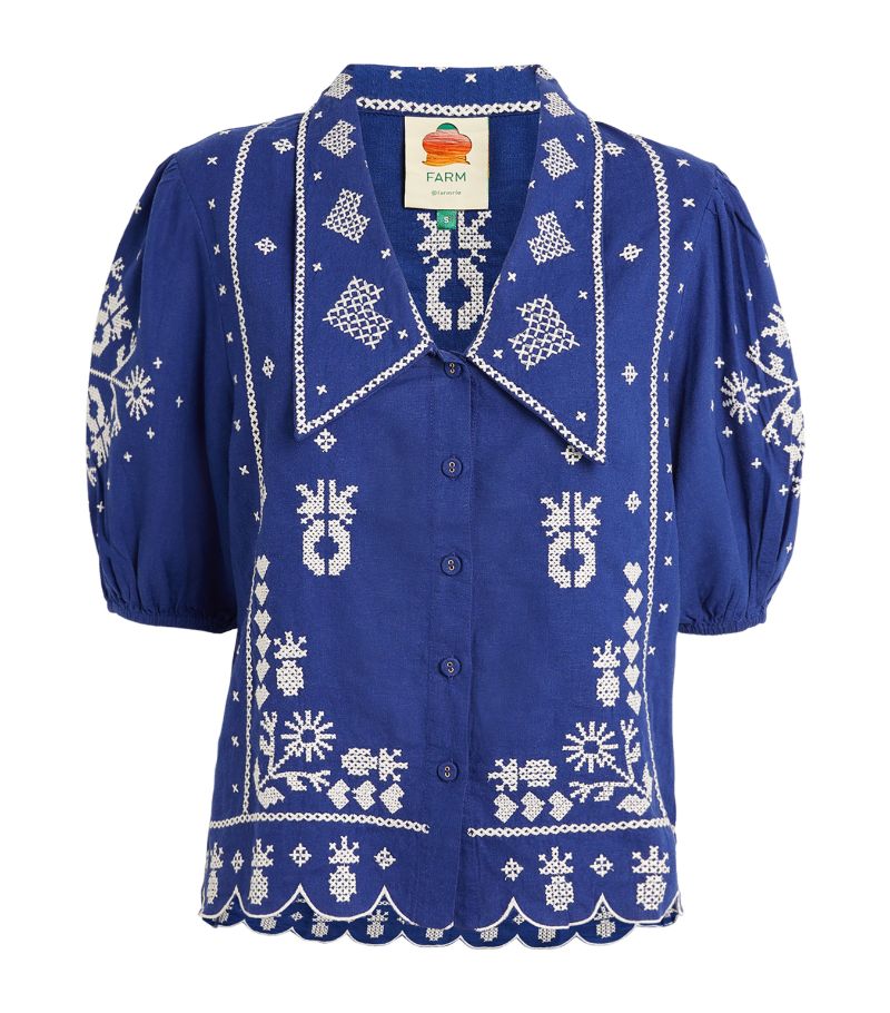 Linen-Blend Embroidered Shirt