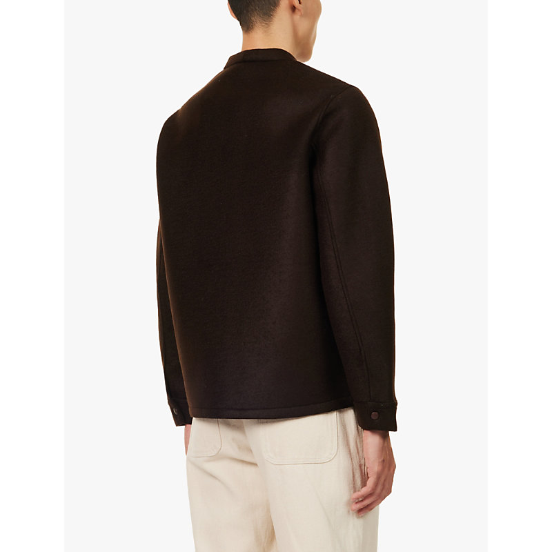 Mens Dark Brown Aurelien Boxy-fit Tonal-embroidery Knitted Jacket