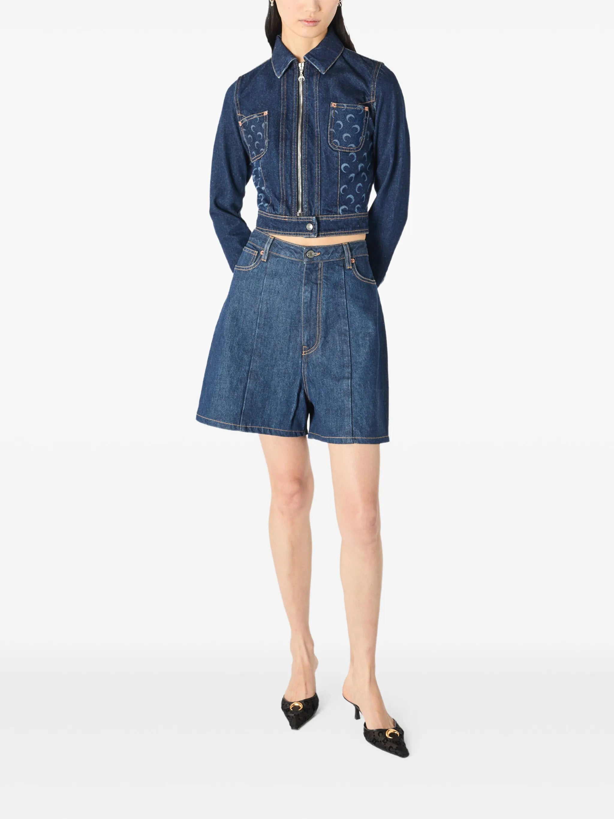 High-Waisted Mini Shorts with Double Zip Detail