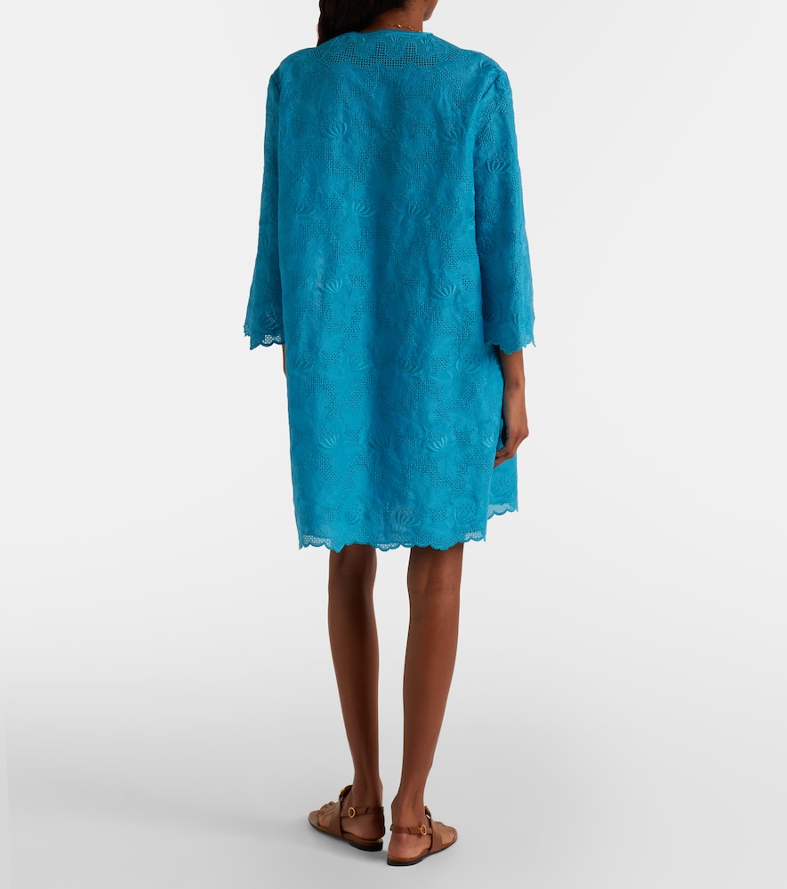 Broderie anglaise silk-trimmed cotton kaftan