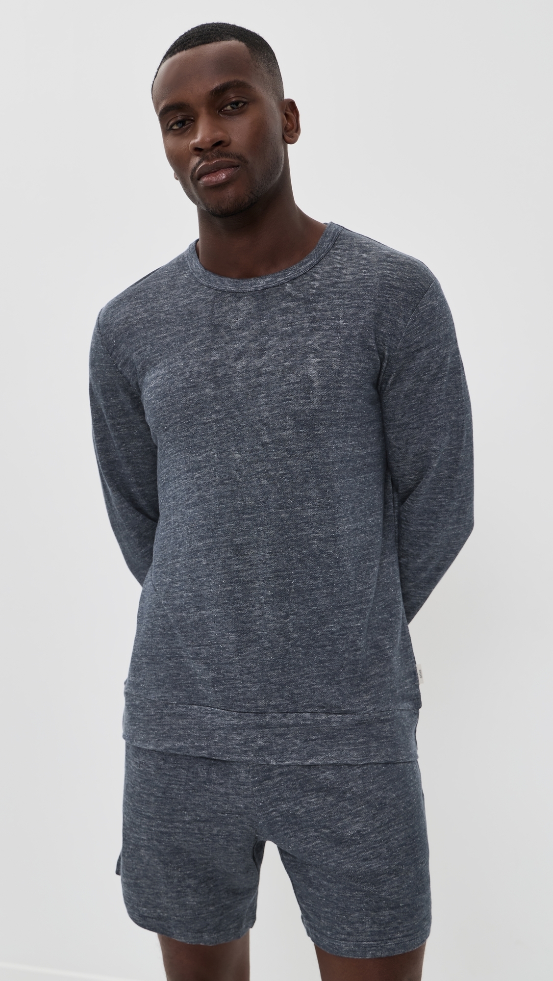 Terry Linen Crew Neck Sweatshirt Washed Navy
