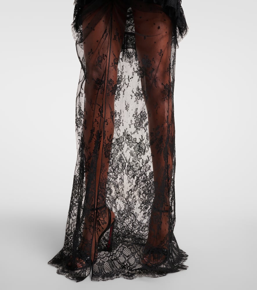 Sheer cotton-blend lace gown