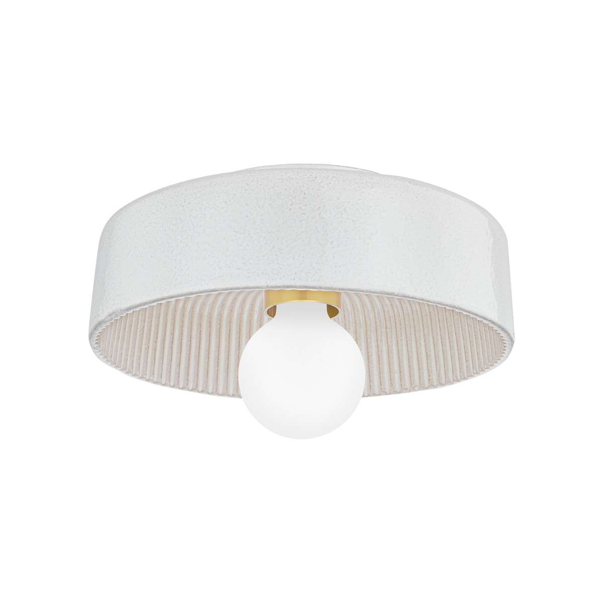 Ray 1-Light Flush Mount Ceiling Light in Aged Brass with Ceramic Reactive White