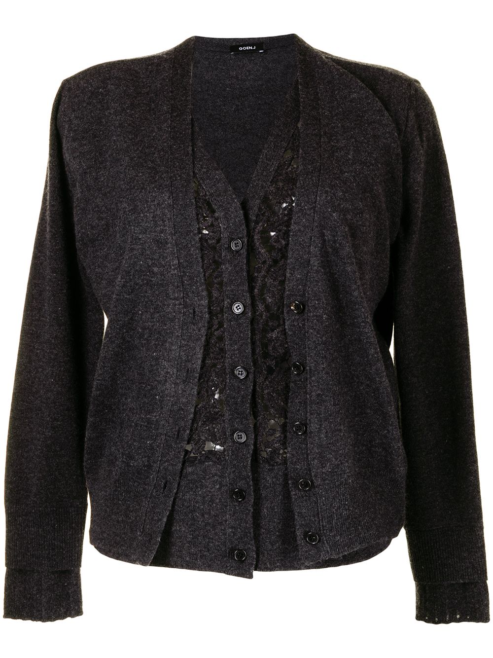 Lace panel layered cardigan - Grey