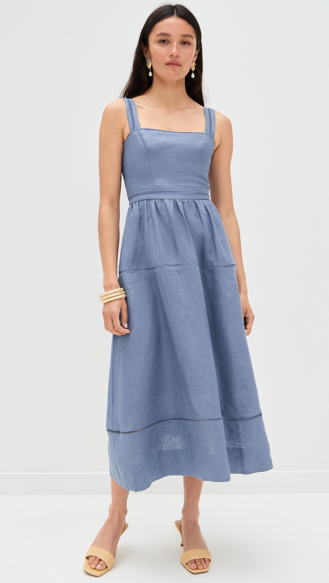Reformation Everett Linen Dress Cornflower