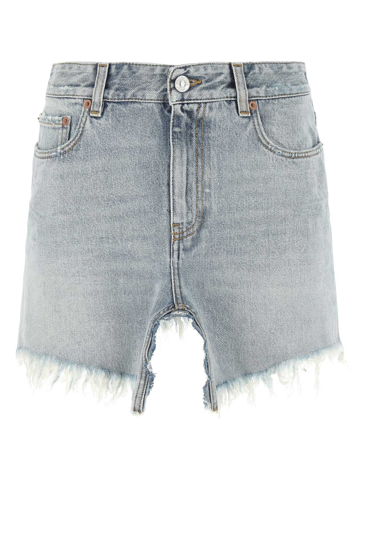 Frayed-hem denim mini skirt