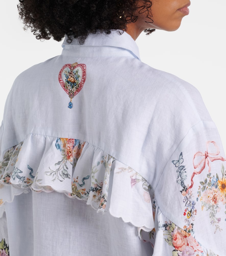 Floral ruffled linen shirt
