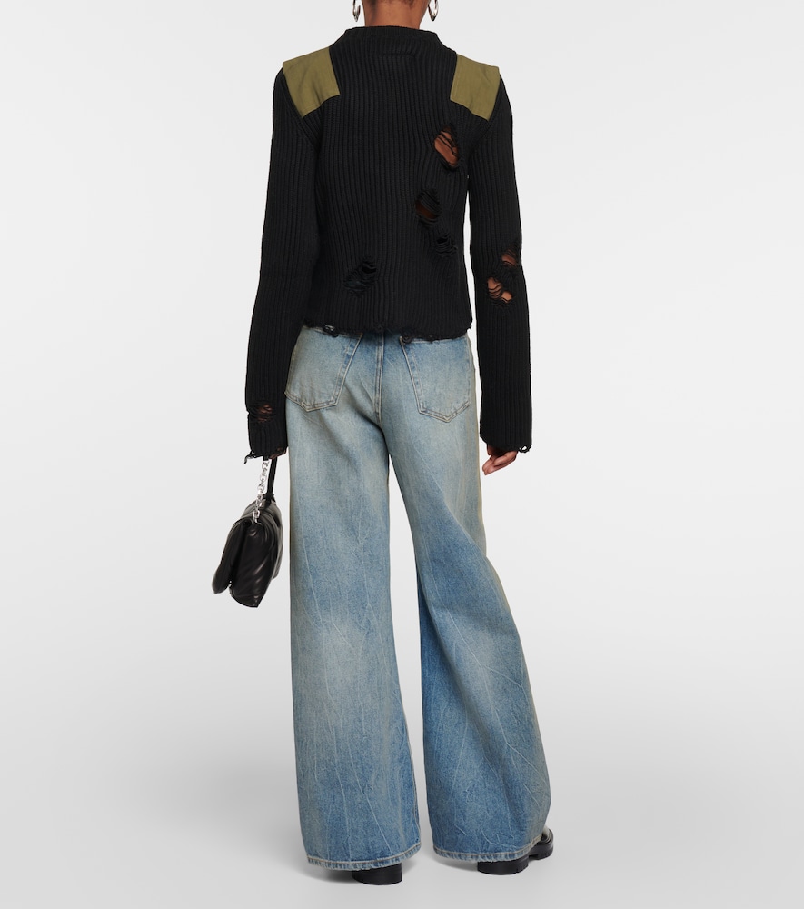 Distressed cotton and wool sweater