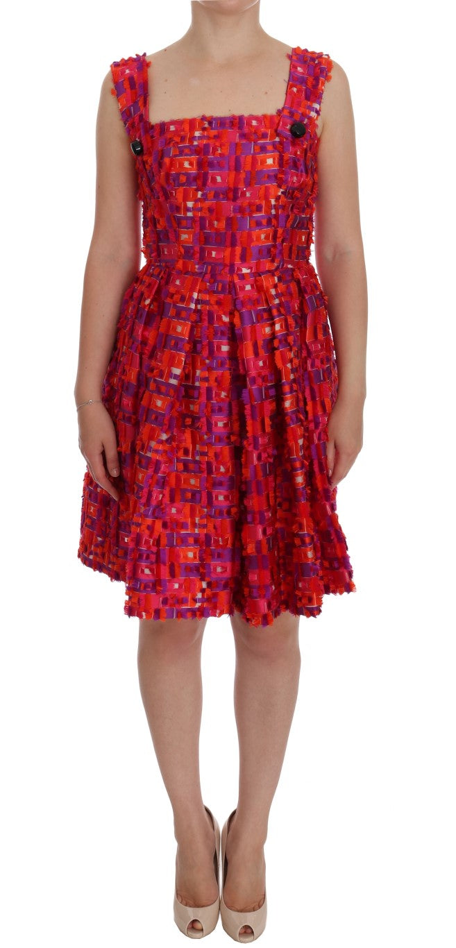Geometric-Patterned A-Line Dress — Red