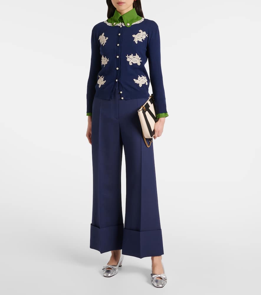 Lace-trimmed virgin wool cardigan