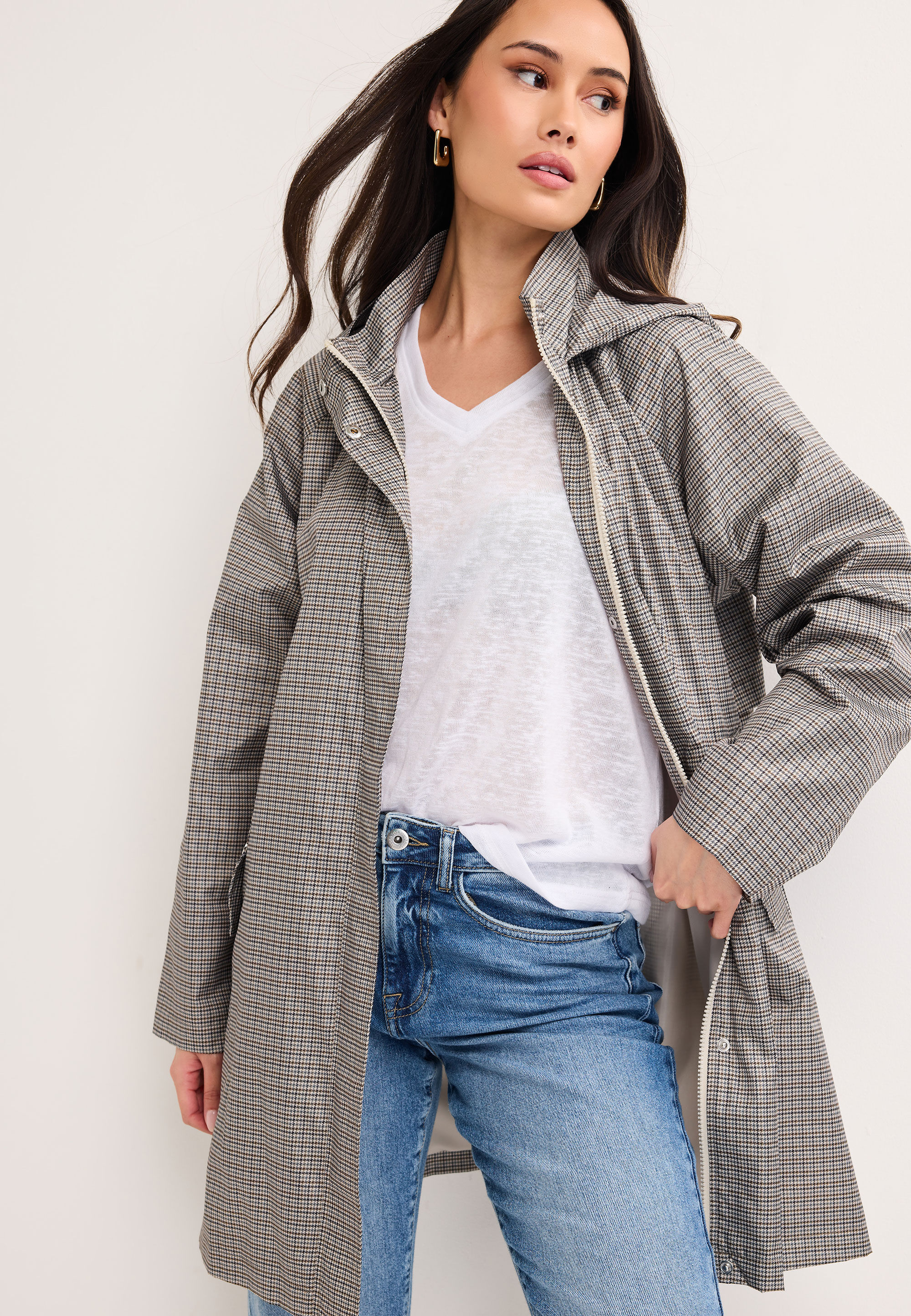 Womens Grey Check Glam Mac Jacket