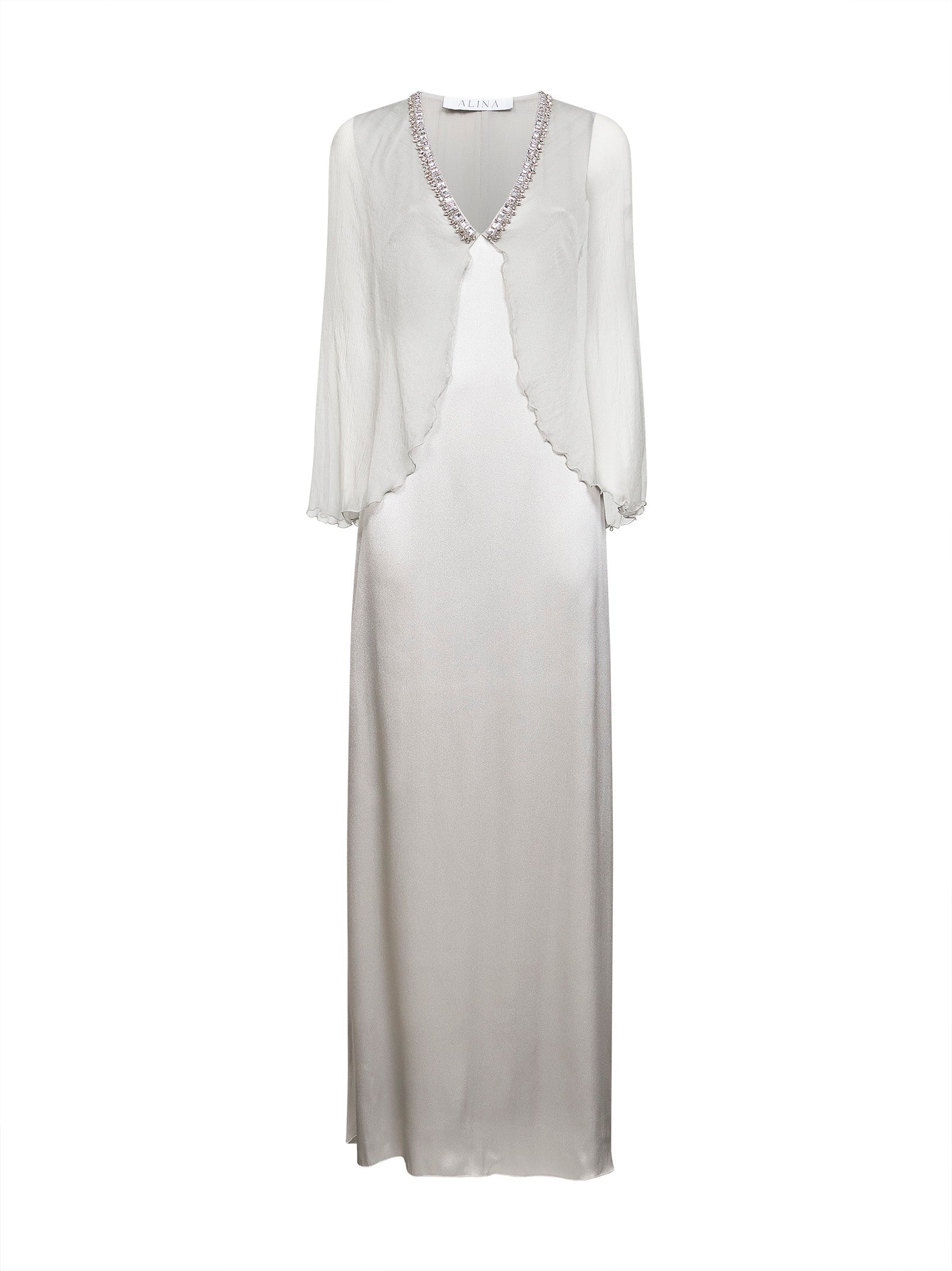 Satin with Chiffon Cape Dress — Gray