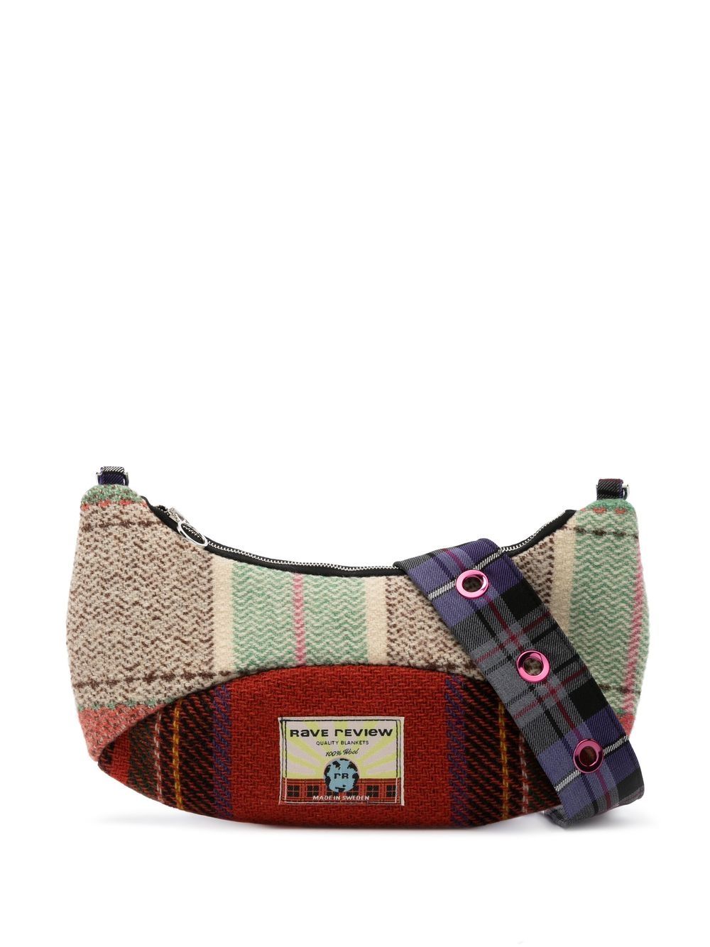 Tartan-check wool shoulder bag - Pink