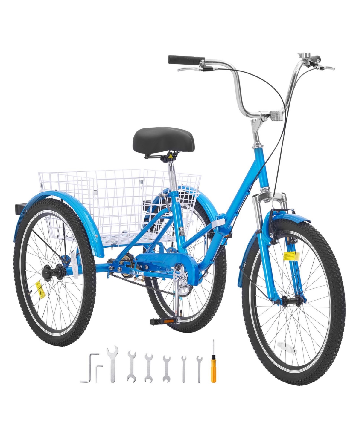 "Folding Adult Tricycle 24"" Adult 3-Wheel Folding Trikes Carbon Steel Blue"