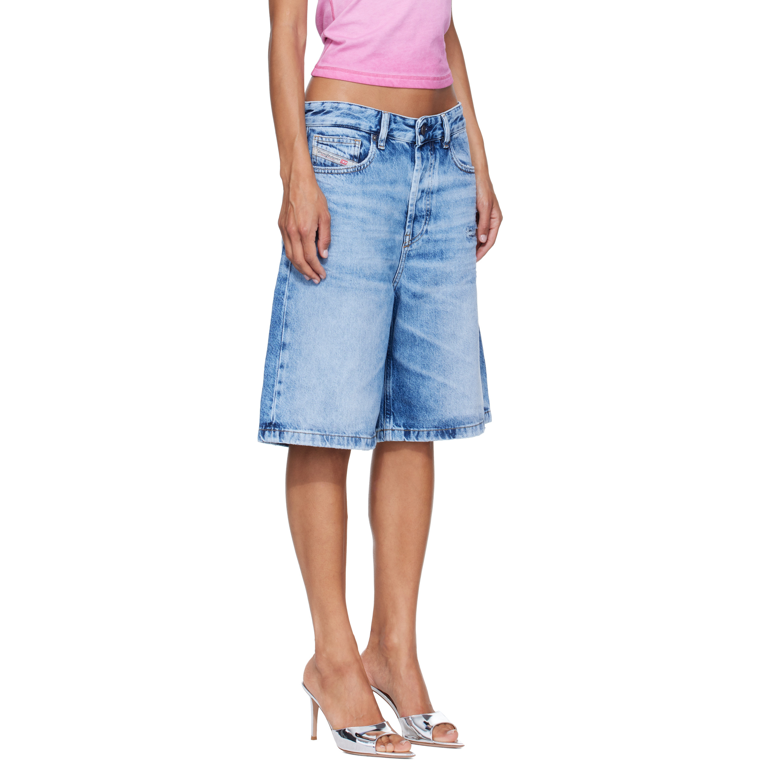 Blue Relaxed Fluid Denim Shorts