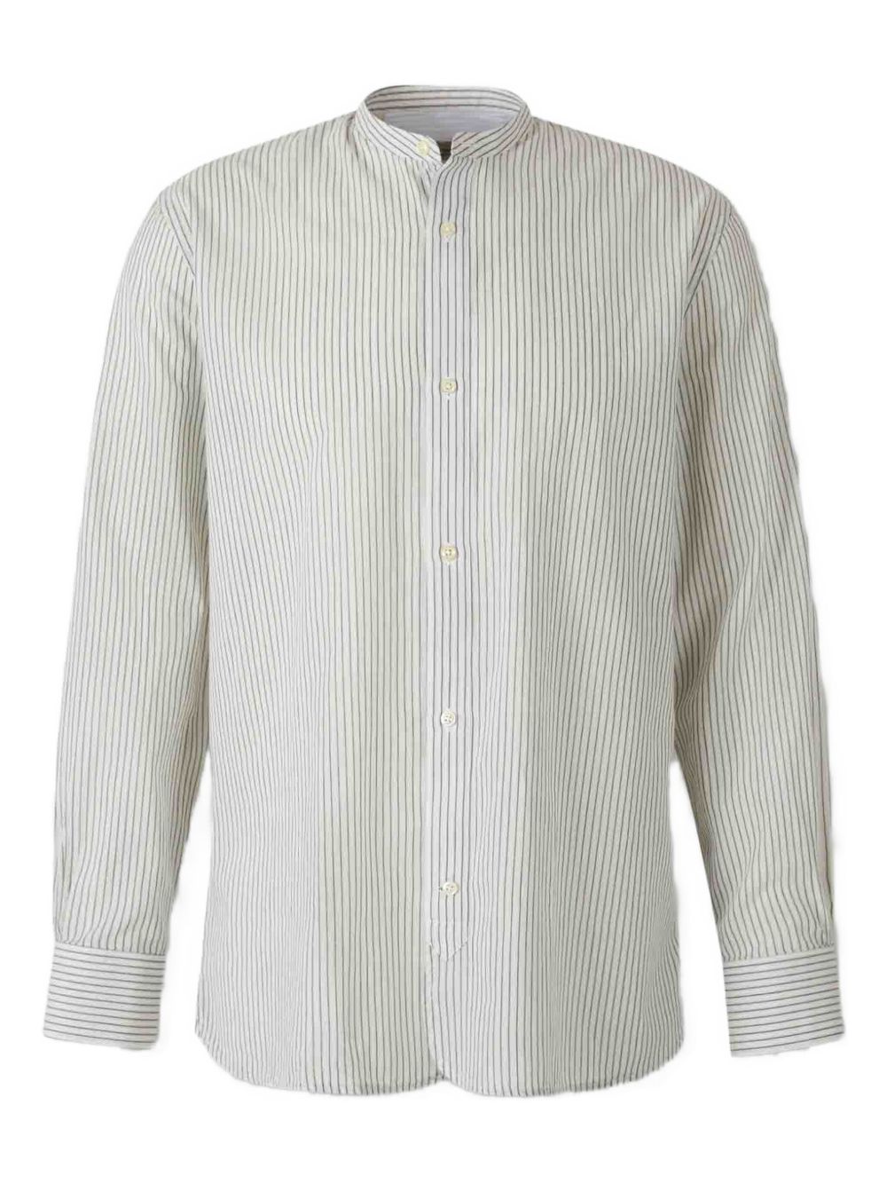 Mandarin-collar striped shirt - White
