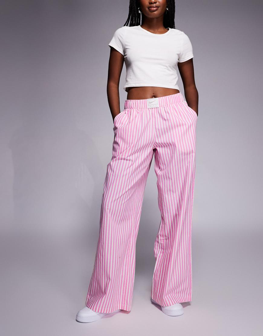 Striped poplin pants in pink