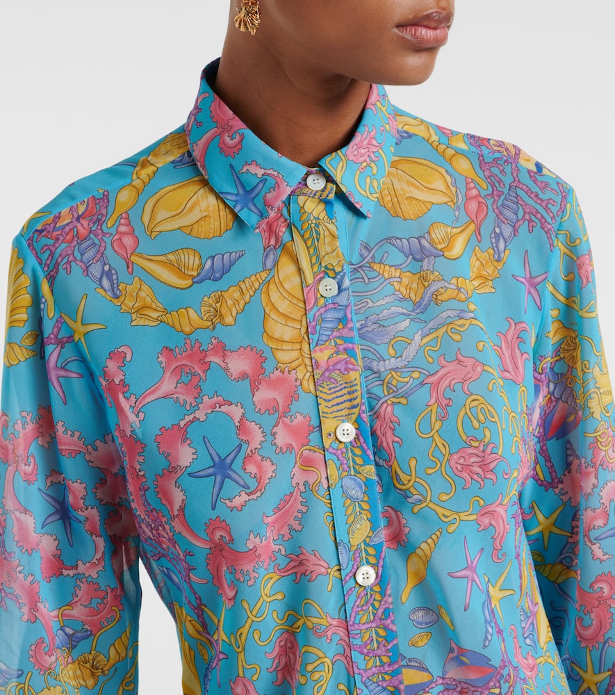 Printed semi-sheer shirt dress
