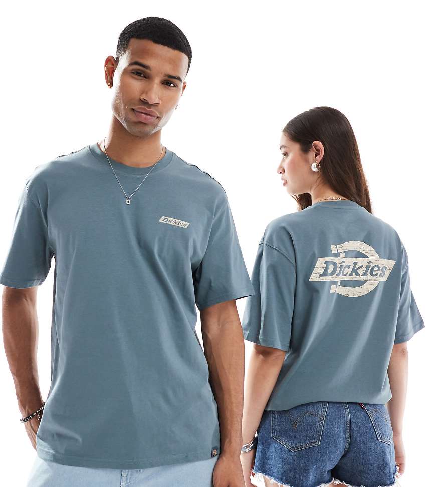Heritage crayon back print logo t-shirt in mid blue- exclusive to ASOS